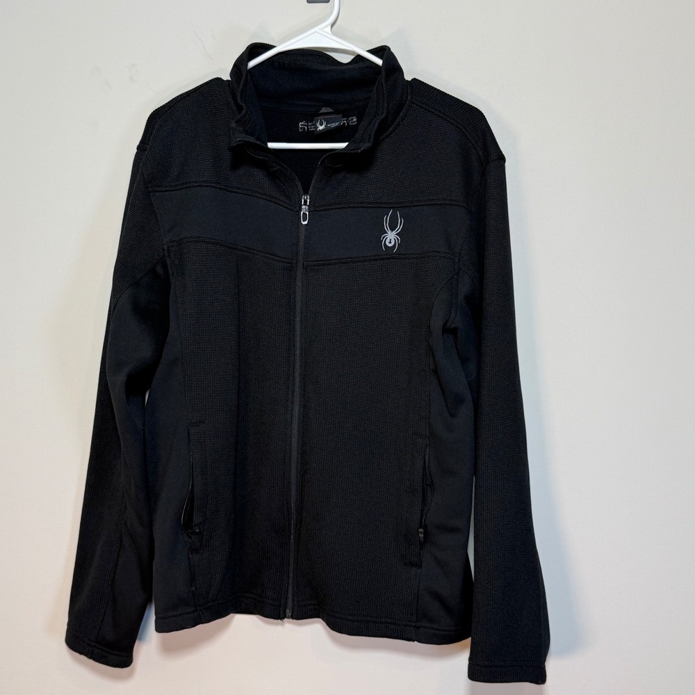 Spyder Jacket Men's Medium Black Full Zip Fleece w‎ Logo Everyday Jacket Casual